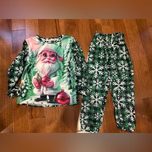 Festive Green Santa Kids Pajama Set